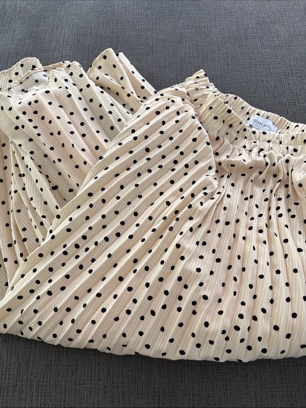 Polka Dot Pleated Midi Skirt in Cream and Black - Women's Elegant Everyday